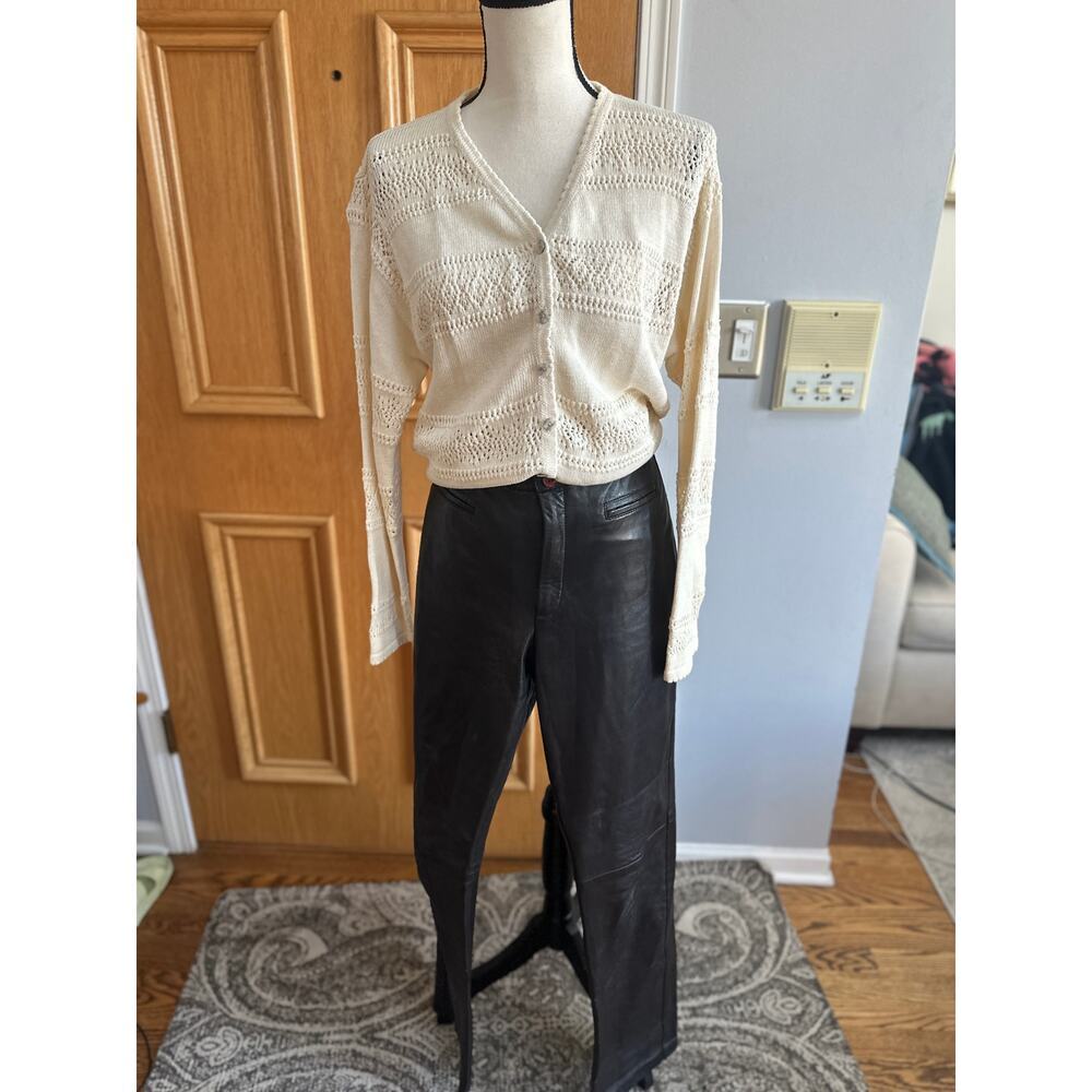 Vintage Cream Crochet Knit Cardigan Women’s Large Boho Open Weave Sweater - Picture 2 of 6